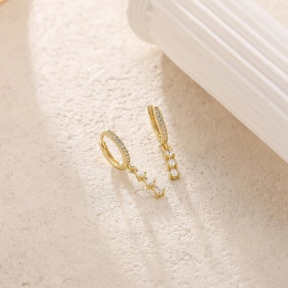 ⚡Gold Silver Dangle Earring and Hoop Stud Set for Women 14K Plated Hypoallergeni - Picture 6 of 7